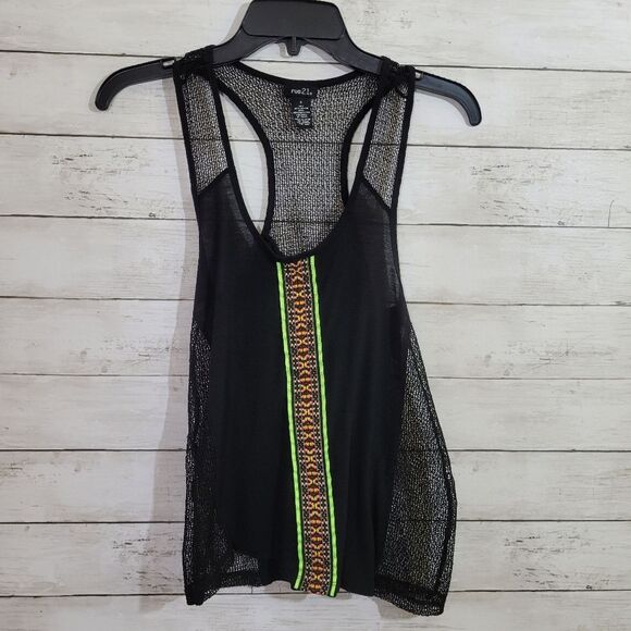Rue 21 Sheer Crochet Net Embroidered Tank Top Florescent Green Biking Size Small - Picture 1 of 8